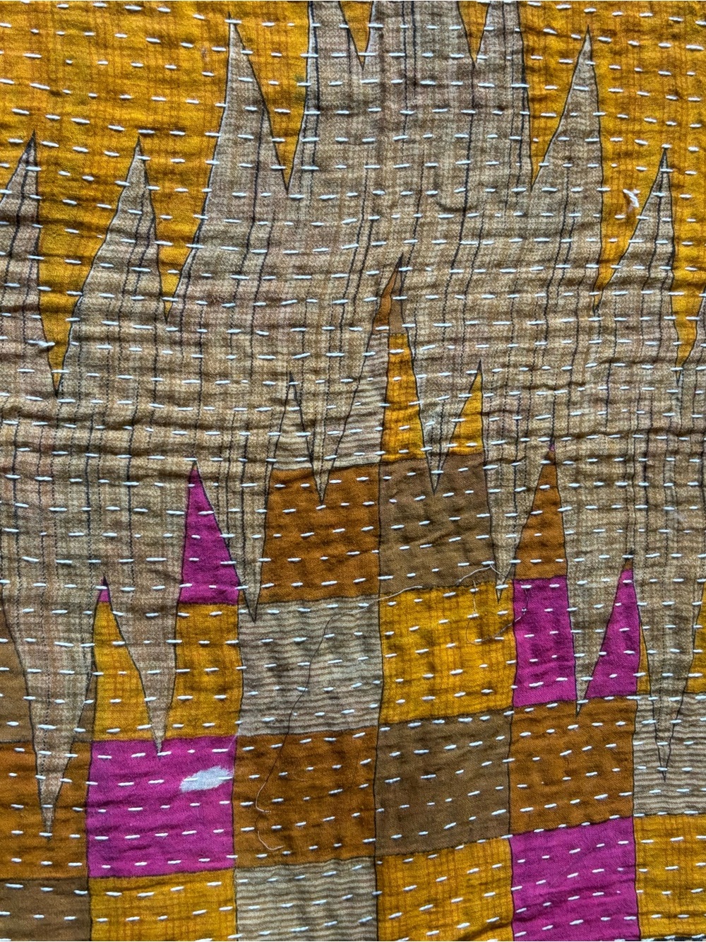 Beautiful Reversible Kantha Scarf in pink, red, yellow and blue - Picture 14 of 15